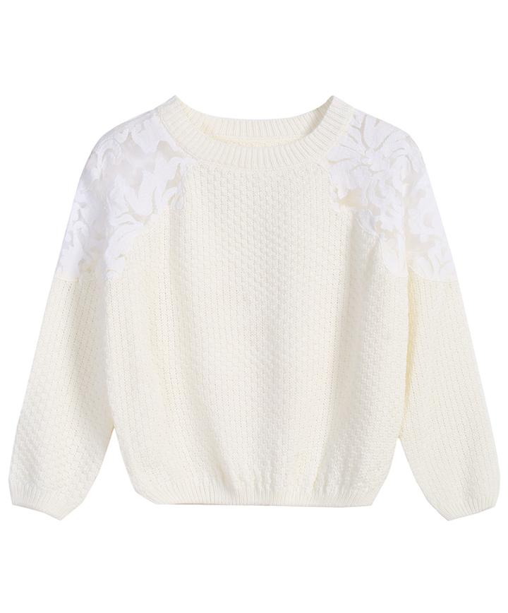 Romwe Contrast Lace Crop Knit Sweater