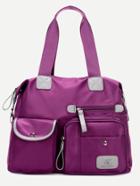 Romwe Purple Nylon Double Pocket Handbag With Strap