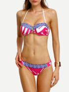 Romwe Halter Tie Dye Print Bikini Set - Pink