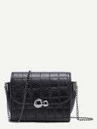 Romwe Black Pebbled Pu Quilted Flap Chain Bag