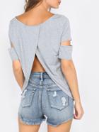 Romwe Grey Round Neck Casual T-shirt