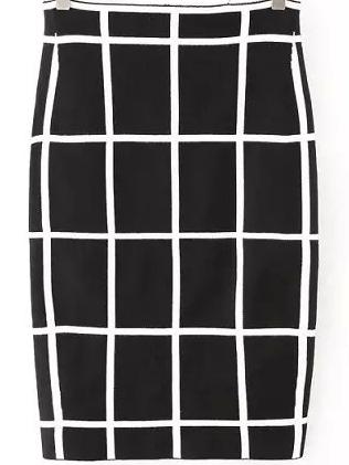 Romwe Checkered Split Side Bodycon Skirt