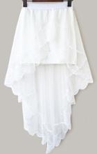 Romwe Elastic Waist Lace Insert Asymmetrical White Skirt