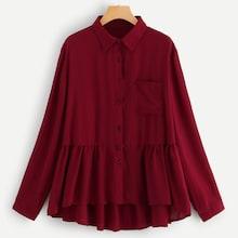 Romwe Plus Ruffle Hem Solid Shirt
