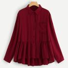 Romwe Plus Ruffle Hem Solid Shirt