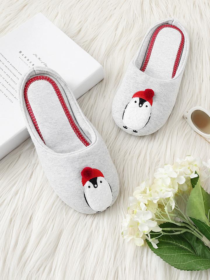 Romwe Penguin Embroidery Slippers