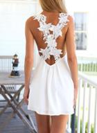 Romwe White Lace Criss Cross Back Mini Dress