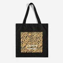 Romwe Slogan And Zebra Print Tote Bag