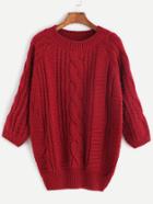 Romwe Burgundy Raglan Sleeve Cable Knit Sweater