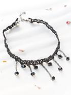 Romwe Black Gem Fringe Woven Choker