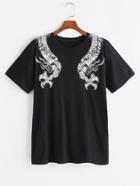 Romwe Black Dragon Print T-shirt