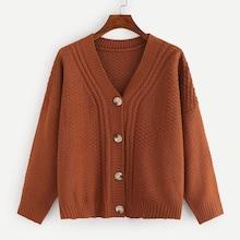 Romwe Plus Cable Knit Button Up Cardigan