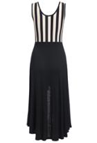 Romwe Sleeveless Vertical Stripe Pleated Dress