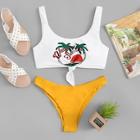 Romwe Tropical & Letter Print Mix And Match Bikini