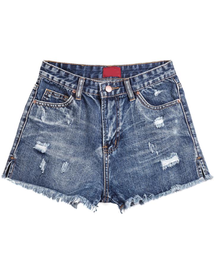 Romwe Ripped Pockets Blue Shorts