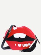 Romwe Red Lip Shaped Tassel Trim Crossbody Bag