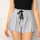 Romwe Drawstring Paperbag Waist Striped Shorts