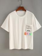 Romwe Vertical Striped Tassl Trimmed Pocket T-shirt