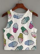 Romwe White Ice Cream Print Crop Tank Top