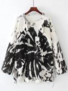 Romwe Ink Print Lace Up Side Ruffle Knitwear