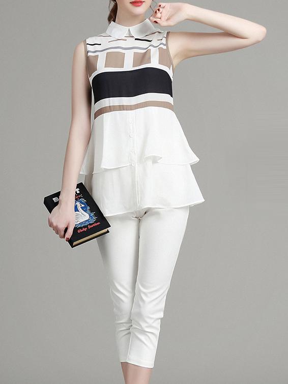 Romwe Khaki Color Block Top With Pants