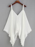 Romwe White Crochet Trim Pleated Asymmetric Chiffon Cami Top