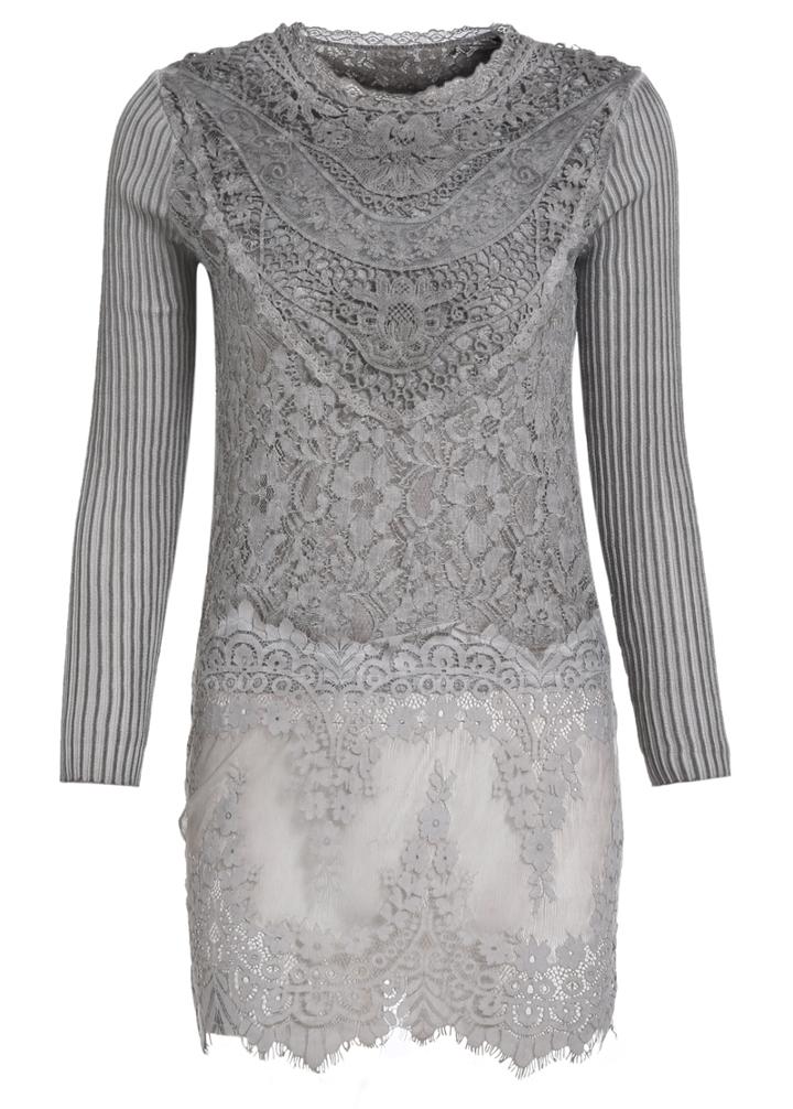 Romwe Contrast Sheer Lace Slim Top