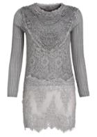 Romwe Contrast Sheer Lace Slim Top