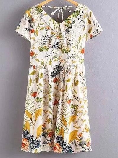 Romwe Multicolor Tie Back Zipper Side Print Dress