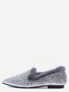 Romwe Silver Sequin Point Toe Faux Fur Lined Flats