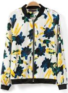 Romwe White Stand Collar Floral Loose Jacket
