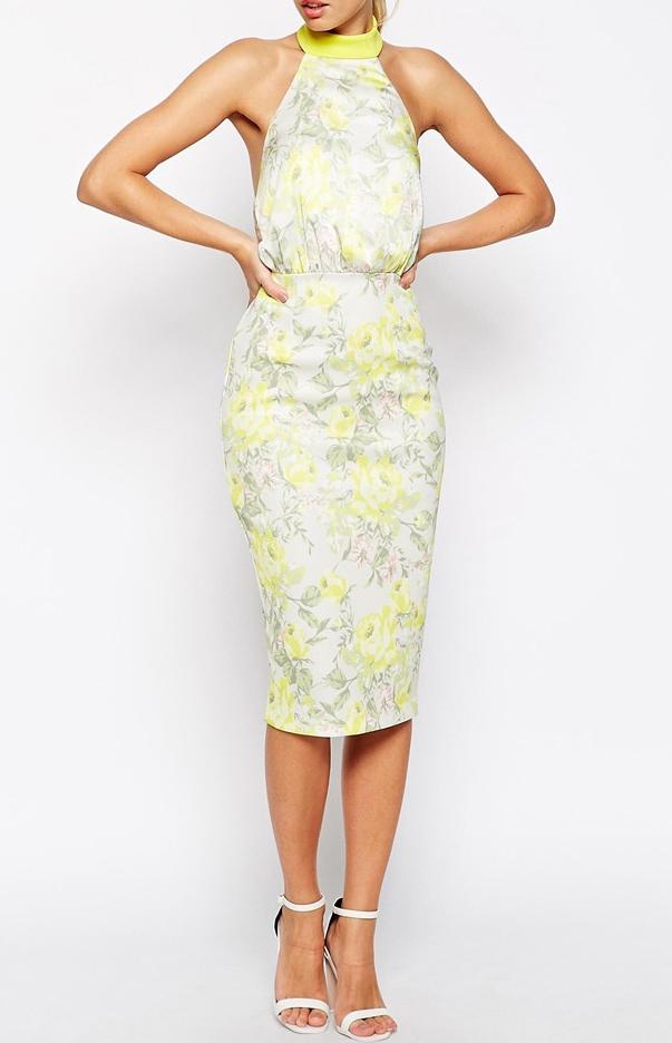 Romwe Halter Backless Florals Slim Dress