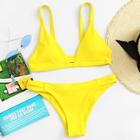 Romwe Plain Plunge Top With Ruched Bikini Set
