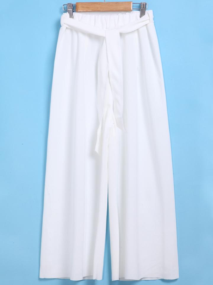 Romwe With Belt Wide Leg White Pant
