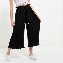 Romwe Frill Trim Lettuce Trim Pleated Wide Leg Pants