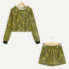 Romwe Zebra Print Hoodie With Shorts