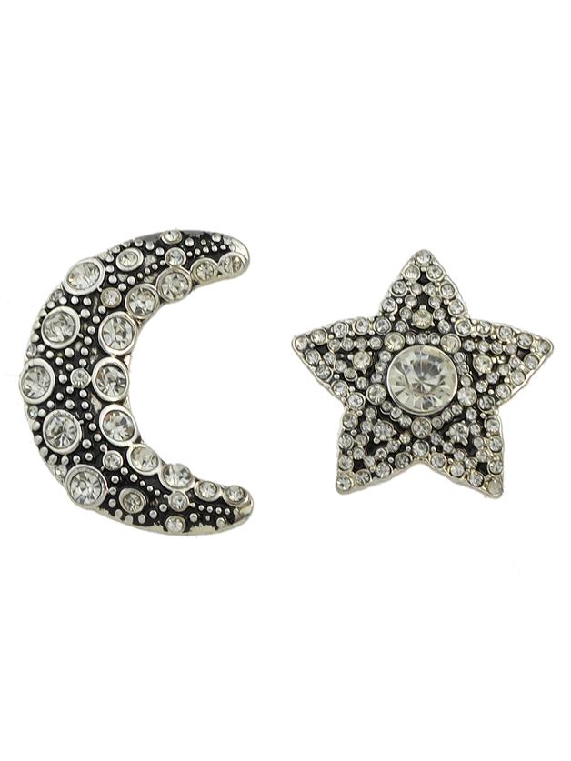 Romwe Rhinestone Moon Star Shape Big Stud Earrings