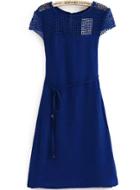 Romwe Round Neck With Lace Hollow Blue Dress