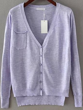 Romwe With Pocket Dip Hem Purple Cardigan