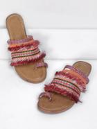 Romwe Fringe Trim Toe Ring Flat Sandals