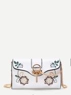 Romwe Calico Embroidery Pu Crossbody Bag