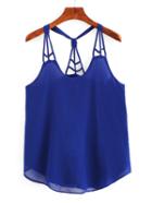 Romwe Knotted Racerback Cutout Cami Top - Royal Blue