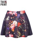 Romwe This Is Print Retro Flower Print Skirt