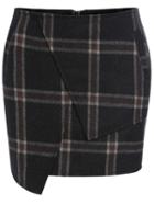 Romwe Checkered Wrapped Zipper Skirt