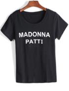 Romwe Madonna Patti Print Black T-shirt