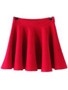 Romwe Pleated Flare Red Skirt
