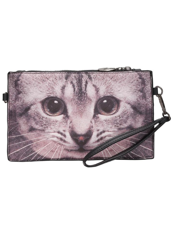 Romwe Cat Print Clutch Bag