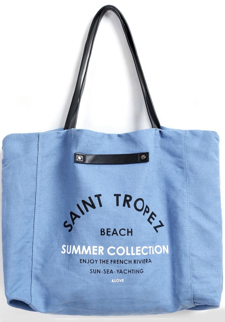 Romwe Blue Letters Print Canvas Shoulder Bag