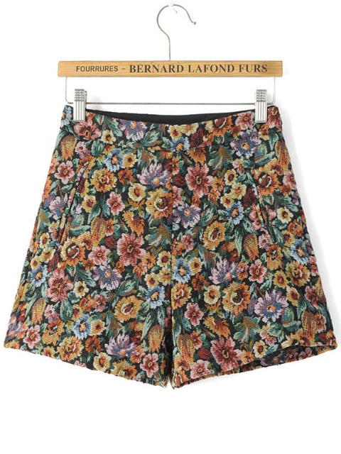 Romwe Multicolor Flower Print Loose Shorts