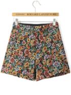 Romwe Multicolor Flower Print Loose Shorts